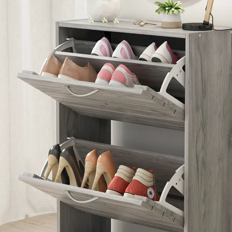 Meuble à chaussures à tiroirs basculants Organisateur de rangement d'entrée Bois Orange Gris Marron Blanc