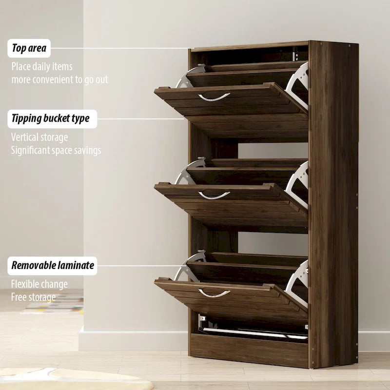 Meuble à chaussures à tiroirs basculants Organisateur de rangement d'entrée Bois Orange Gris Marron Blanc