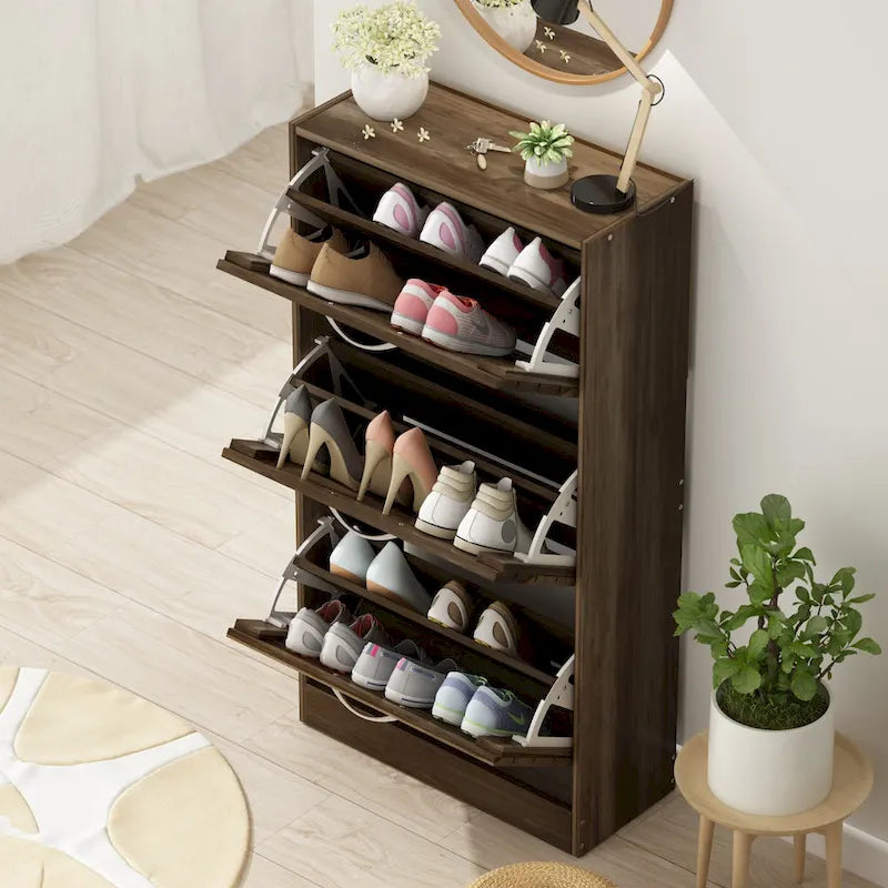Meuble à chaussures à tiroirs basculants Organisateur de rangement d'entrée Bois Orange Gris Marron Blanc