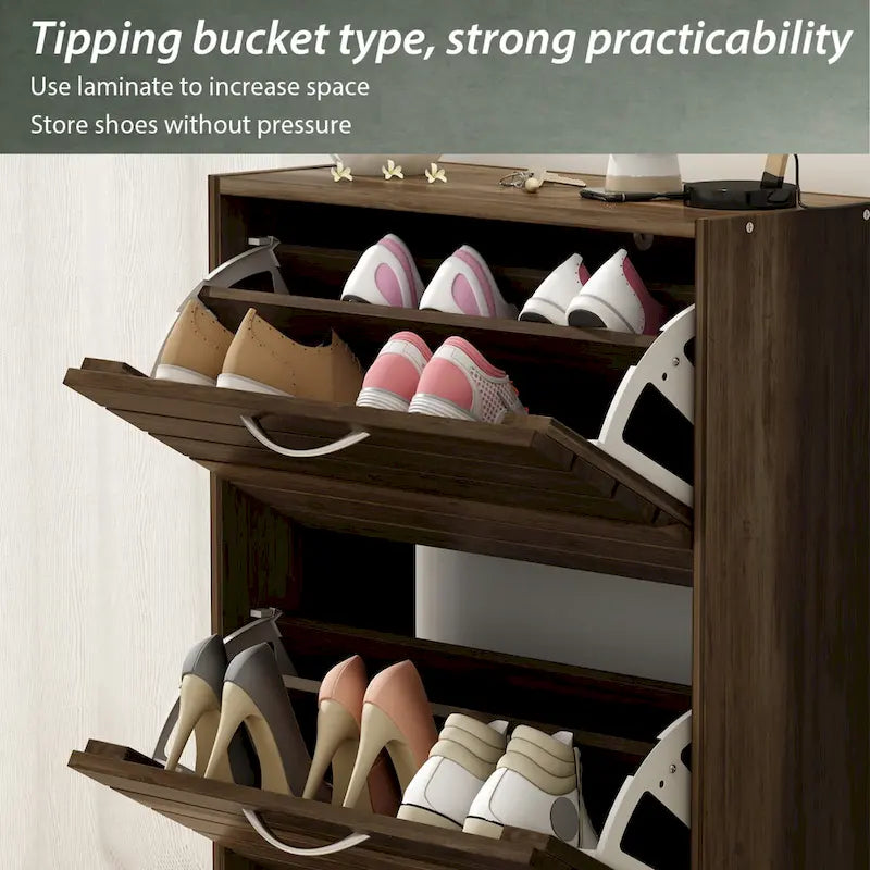 Meuble à chaussures à tiroirs basculants Organisateur de rangement d'entrée Bois Orange Gris Marron Blanc