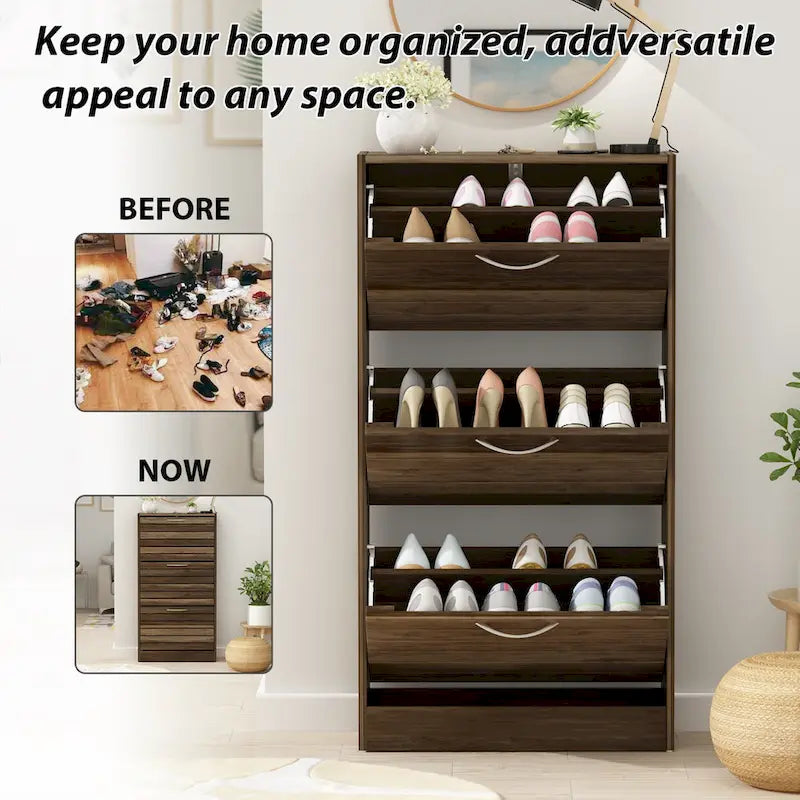 Meuble à chaussures à tiroirs basculants Organisateur de rangement d'entrée Bois Orange Gris Marron Blanc