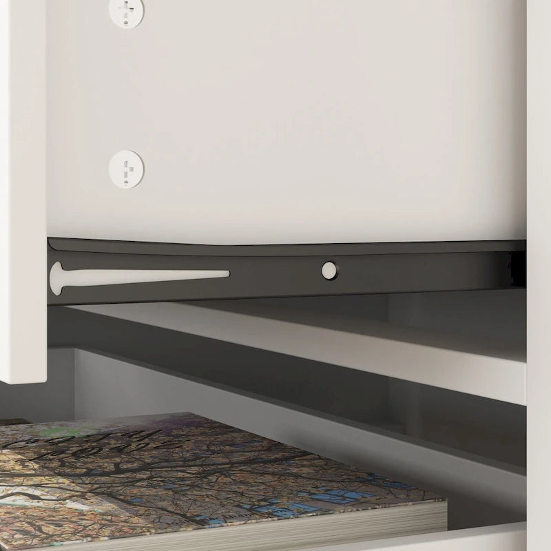 Commode blanche à 6 tiroirs avec poignées métalliques pour rangement de chambre à coucher
