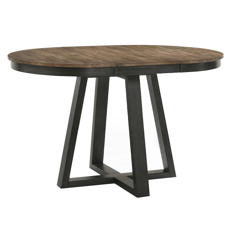 Table de comptoir ronde extensible avec piètement tréteau, brun brossé et pacanier