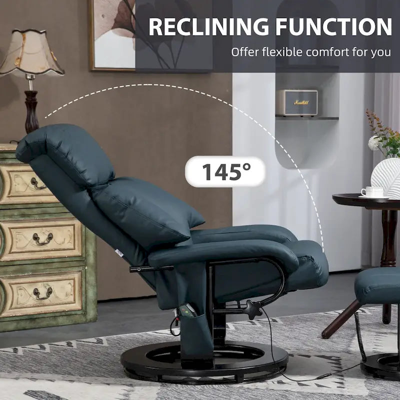 Fauteuil de relaxation en PU avec base pivotante et repose-pieds, gris et bleu
