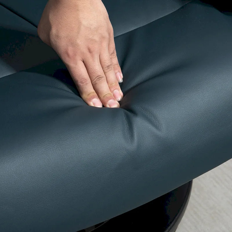 Fauteuil de relaxation en PU avec base pivotante et repose-pieds, gris et bleu
