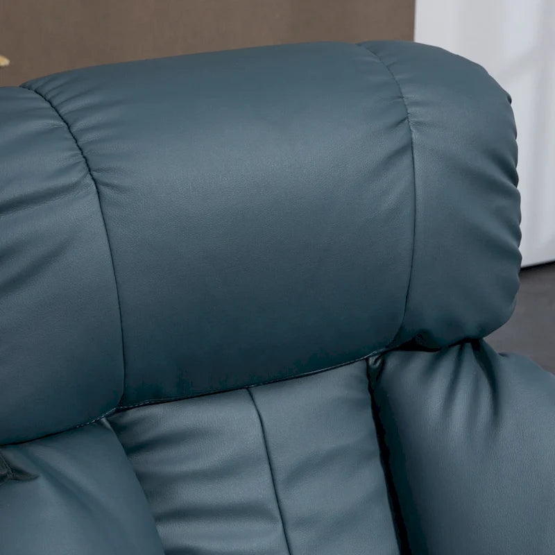 Fauteuil de relaxation en PU avec base pivotante et repose-pieds, gris et bleu