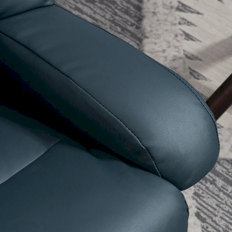Fauteuil de relaxation en PU avec base pivotante et repose-pieds, gris et bleu