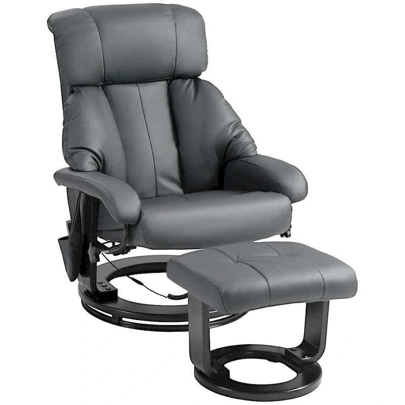 Fauteuil de relaxation en PU avec base pivotante et repose-pieds, gris et bleu