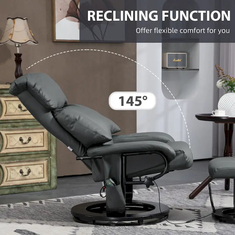 Fauteuil de relaxation en PU avec base pivotante et repose-pieds, gris et bleu