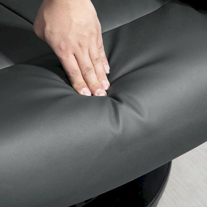 Fauteuil de relaxation en PU avec base pivotante et repose-pieds, gris et bleu