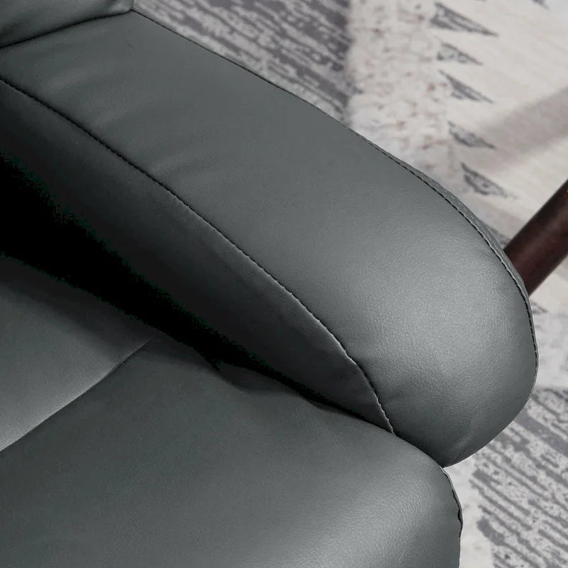 Fauteuil de relaxation en PU avec base pivotante et repose-pieds, gris et bleu