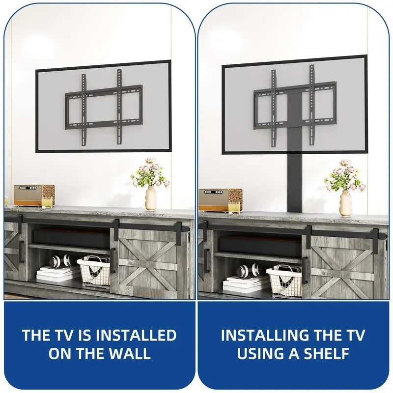Meuble TV de ferme avec portes coulissantes de style grange et étagères réglables, blanc gris noir