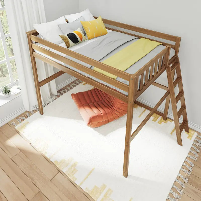 Lit mezzanine pleine grandeur avec échelle en bout en bois massif Noyer pacanier argile