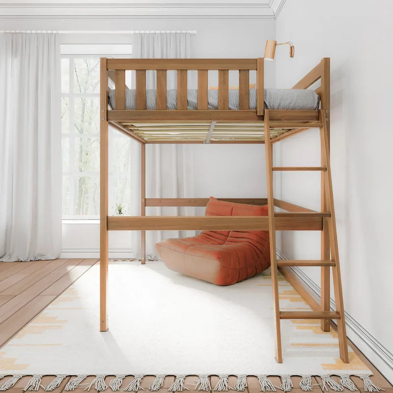 Lit mezzanine pleine grandeur avec échelle en bout en bois massif Noyer pacanier argile