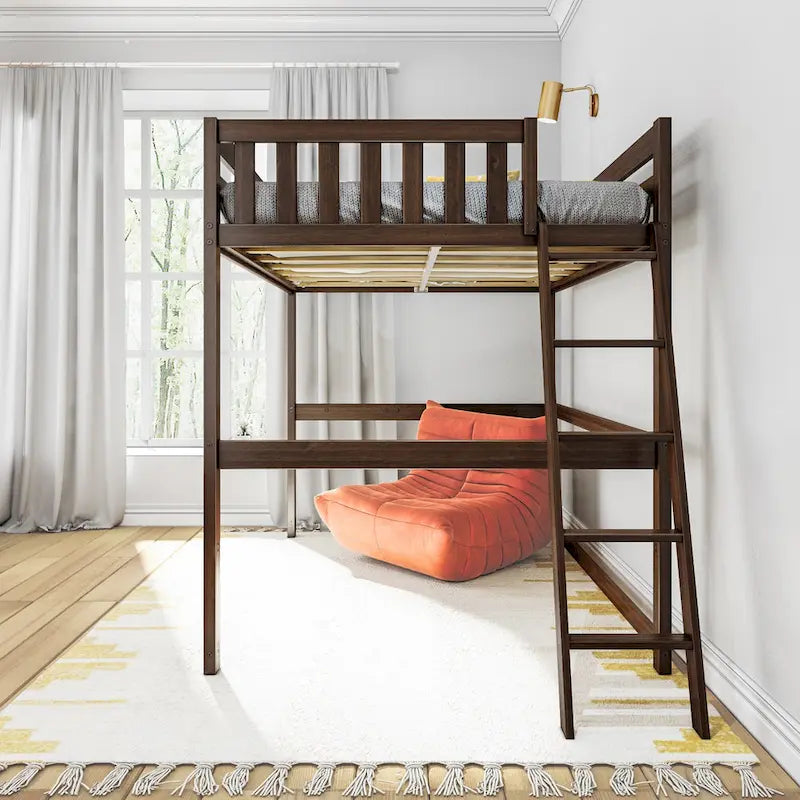 Lit mezzanine pleine grandeur avec échelle en bout en bois massif Noyer pacanier argile