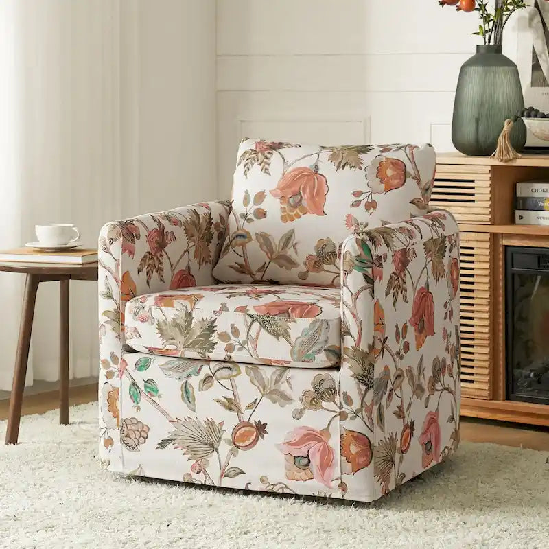 Fauteuil d'appoint pivotant déhoussable moderne avec coussin amovible à motif floral