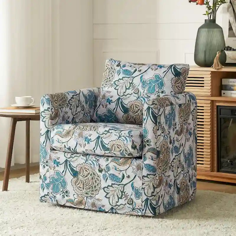 Fauteuil d'appoint pivotant déhoussable moderne avec coussin amovible à motif floral
