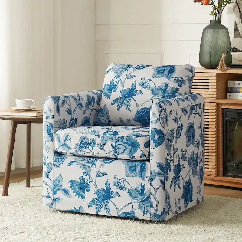 Fauteuil d'appoint pivotant déhoussable moderne avec coussin amovible à motif floral