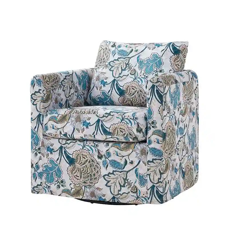 Fauteuil d'appoint pivotant déhoussable moderne avec coussin amovible à motif floral