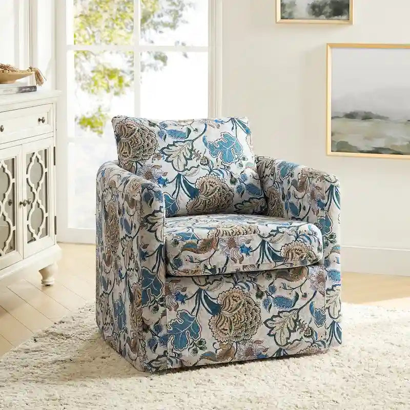Fauteuil d'appoint pivotant déhoussable moderne avec coussin amovible à motif floral
