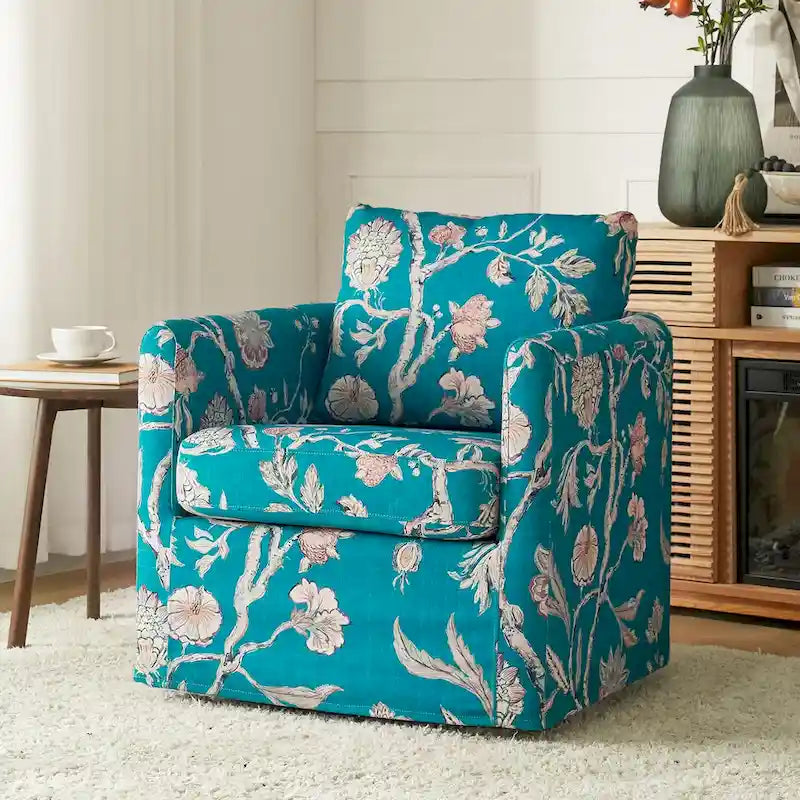 Fauteuil d'appoint pivotant déhoussable moderne avec coussin amovible à motif floral