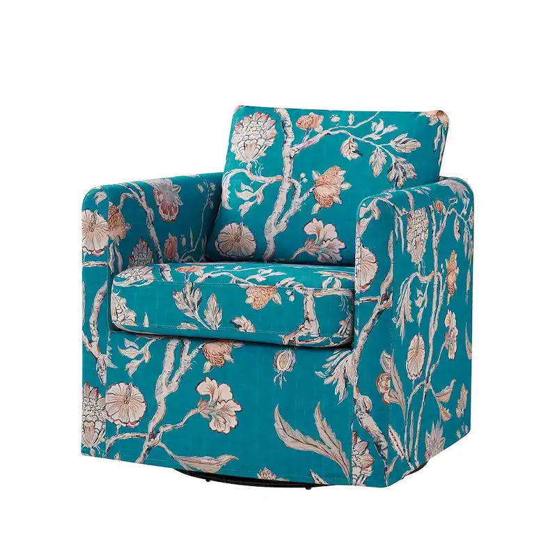 Fauteuil d'appoint pivotant déhoussable moderne avec coussin amovible à motif floral