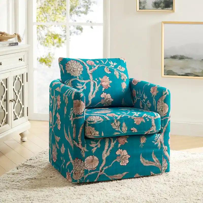 Fauteuil d'appoint pivotant déhoussable moderne avec coussin amovible à motif floral
