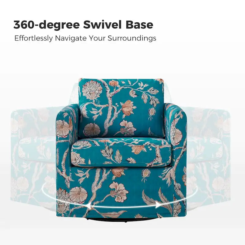 Fauteuil d'appoint pivotant déhoussable moderne avec coussin amovible à motif floral