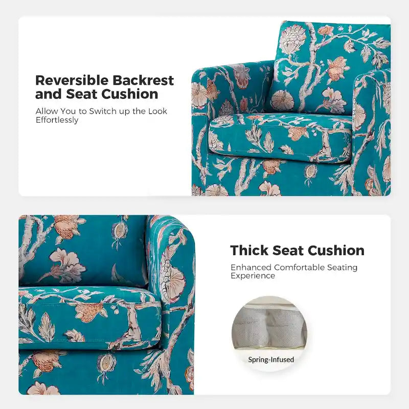 Fauteuil d'appoint pivotant déhoussable moderne avec coussin amovible à motif floral