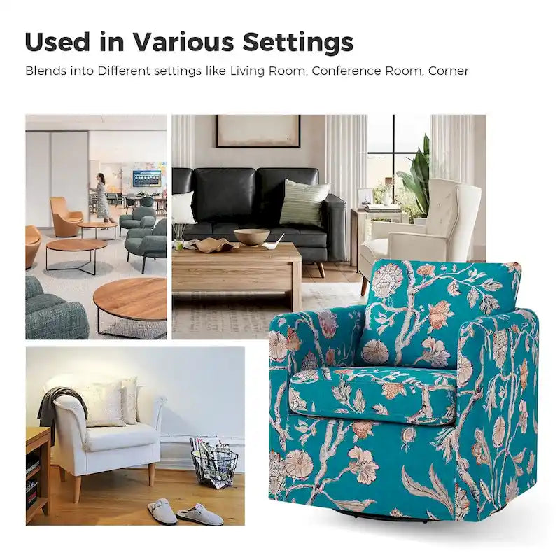 Fauteuil d'appoint pivotant déhoussable moderne avec coussin amovible à motif floral