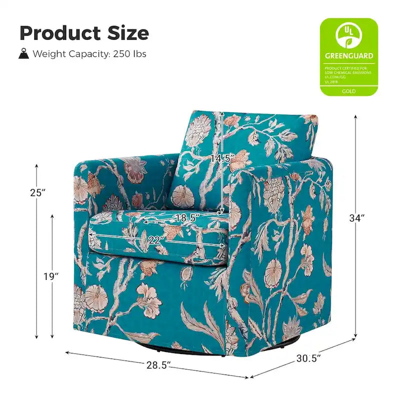 Fauteuil d'appoint pivotant déhoussable moderne avec coussin amovible à motif floral