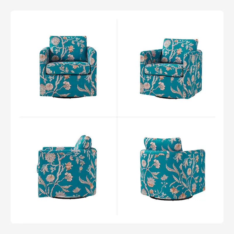 Fauteuil d'appoint pivotant déhoussable moderne avec coussin amovible à motif floral