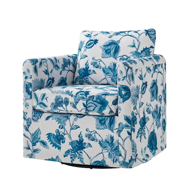 Fauteuil d'appoint pivotant déhoussable moderne avec coussin amovible à motif floral