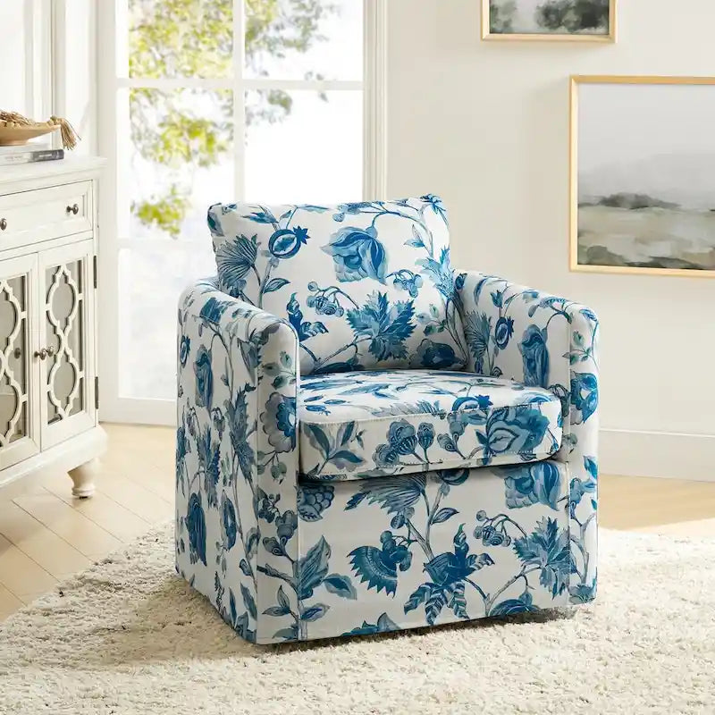 Fauteuil d'appoint pivotant déhoussable moderne avec coussin amovible à motif floral