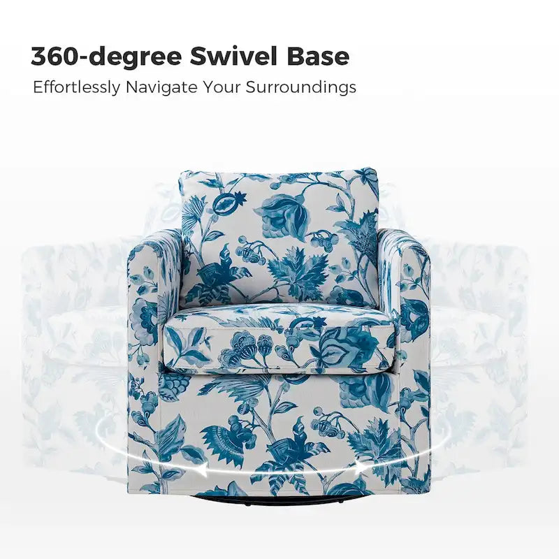 Fauteuil d'appoint pivotant déhoussable moderne avec coussin amovible à motif floral