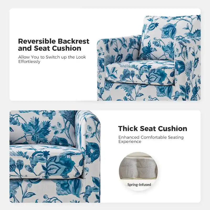 Fauteuil d'appoint pivotant déhoussable moderne avec coussin amovible à motif floral
