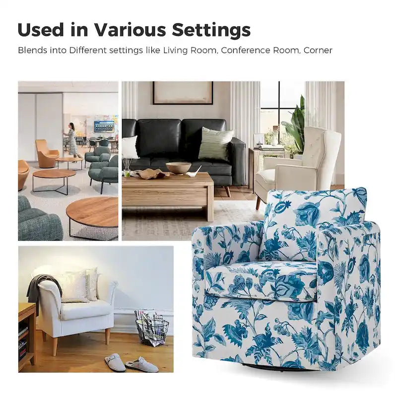 Fauteuil d'appoint pivotant déhoussable moderne avec coussin amovible à motif floral