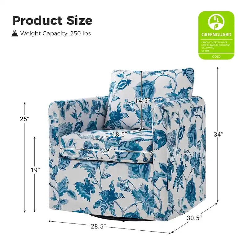 Fauteuil d'appoint pivotant déhoussable moderne avec coussin amovible à motif floral