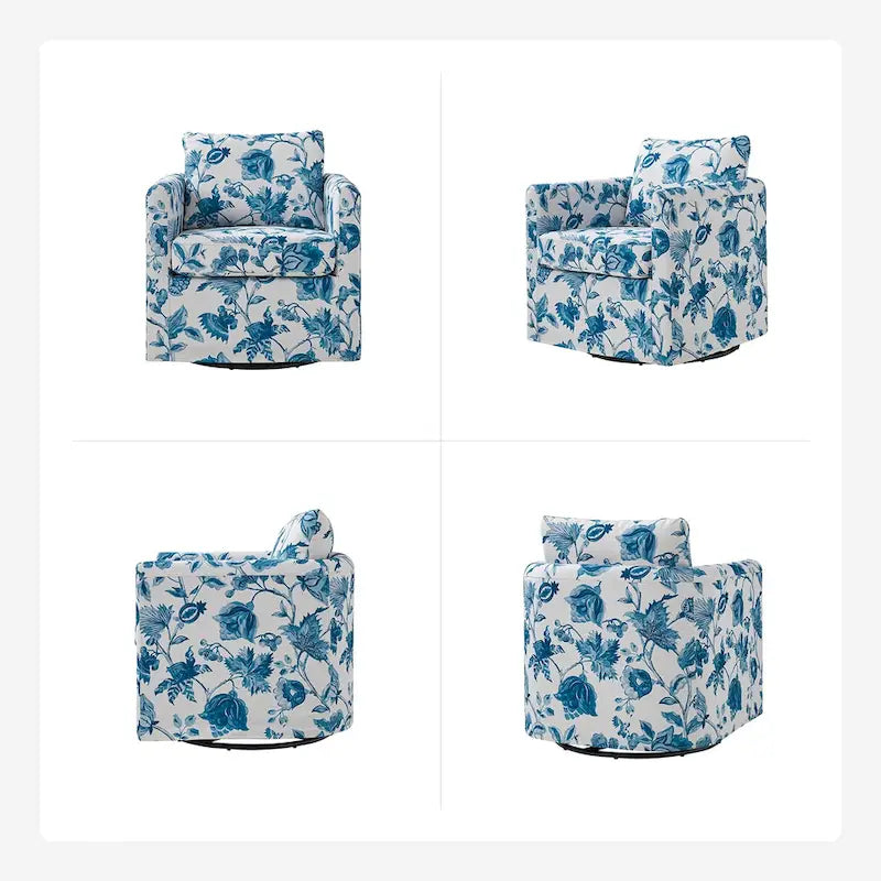 Fauteuil d'appoint pivotant déhoussable moderne avec coussin amovible à motif floral
