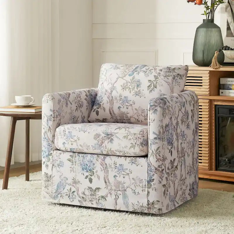 Fauteuil d'appoint pivotant déhoussable moderne avec coussin amovible à motif floral