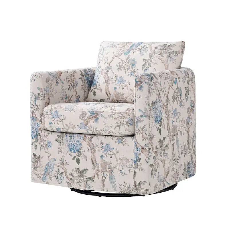 Fauteuil d'appoint pivotant déhoussable moderne avec coussin amovible à motif floral