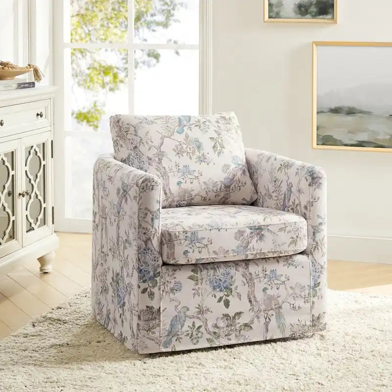 Fauteuil d'appoint pivotant déhoussable moderne avec coussin amovible à motif floral