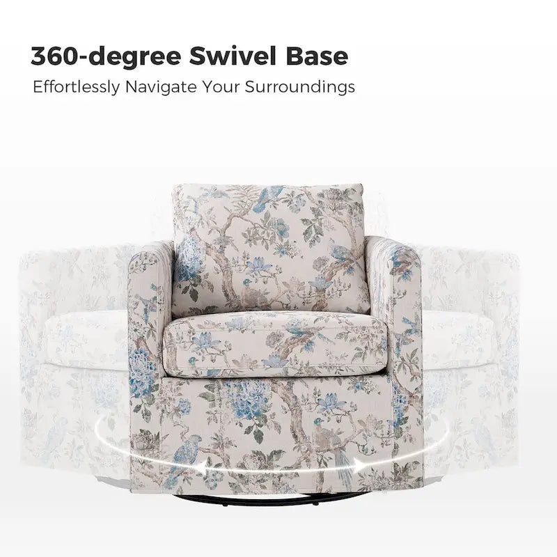 Fauteuil d'appoint pivotant déhoussable moderne avec coussin amovible à motif floral