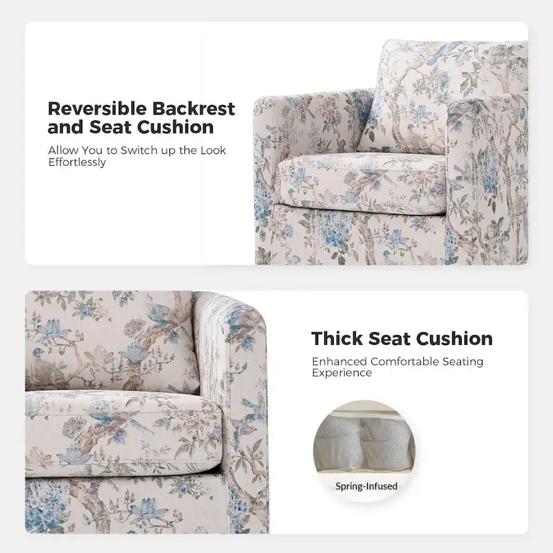 Fauteuil d'appoint pivotant déhoussable moderne avec coussin amovible à motif floral