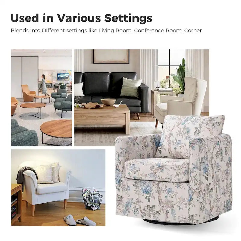 Fauteuil d'appoint pivotant déhoussable moderne avec coussin amovible à motif floral