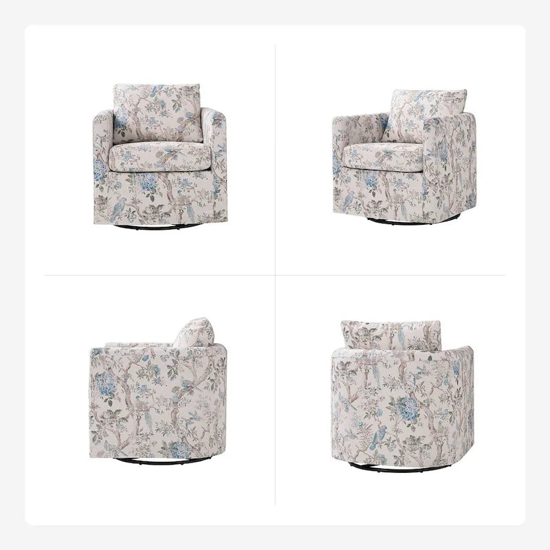 Fauteuil d'appoint pivotant déhoussable moderne avec coussin amovible à motif floral
