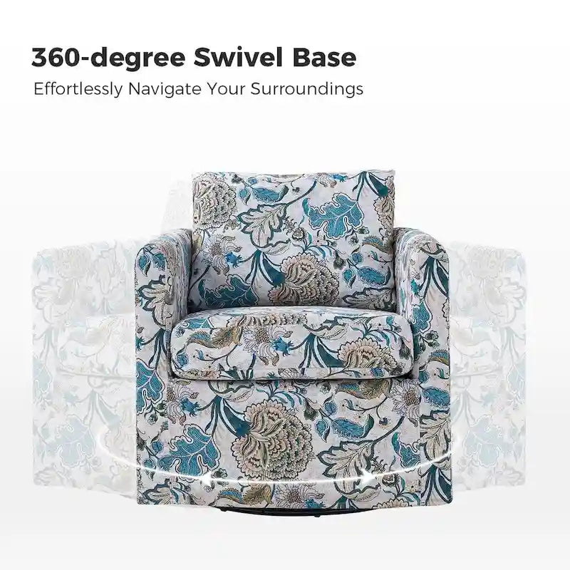 Fauteuil d'appoint pivotant déhoussable moderne avec coussin amovible à motif floral