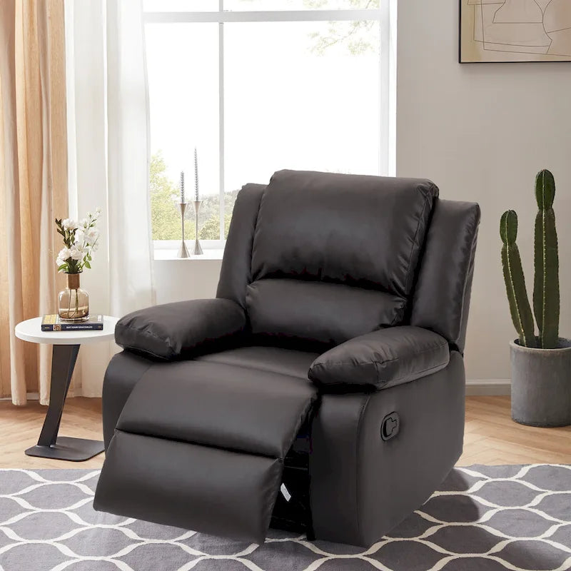 Vegan Leather Upholstered Push Back Manual Recliner Chair