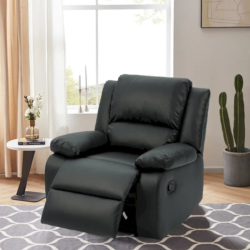 Fauteuil inclinable manuel à pousser en similicuir et velours côtelé