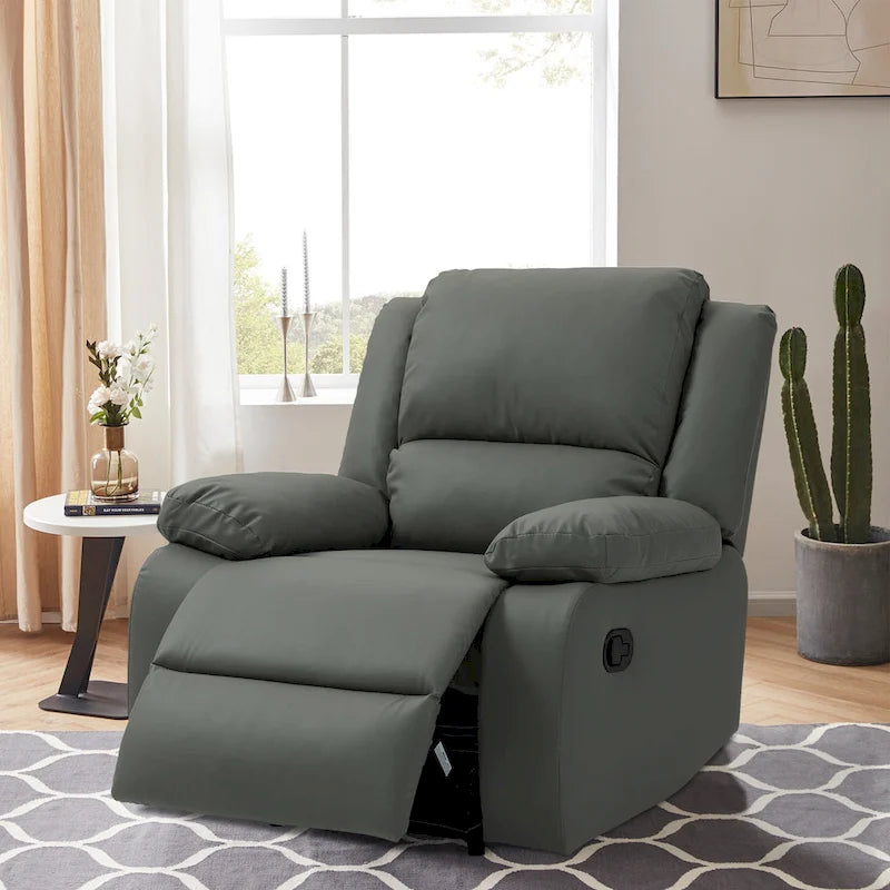 Fauteuil inclinable manuel à pousser en similicuir et velours côtelé